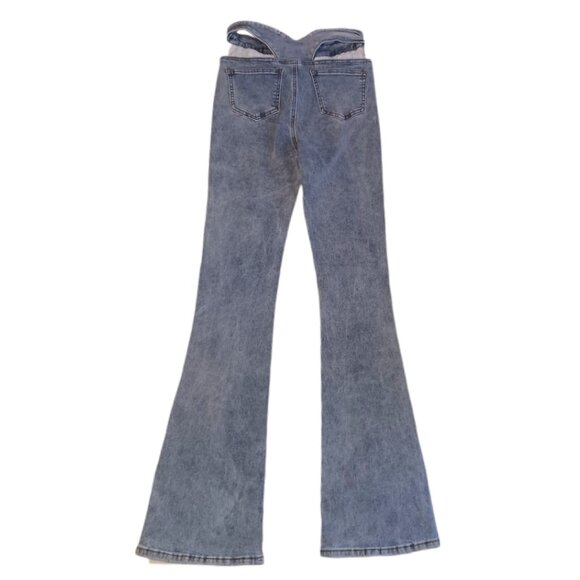 Pretty Little Thing Womens Size 4 Jeans Vintage Wash Cut Out Stretch Waistband - Picture 5 of 9